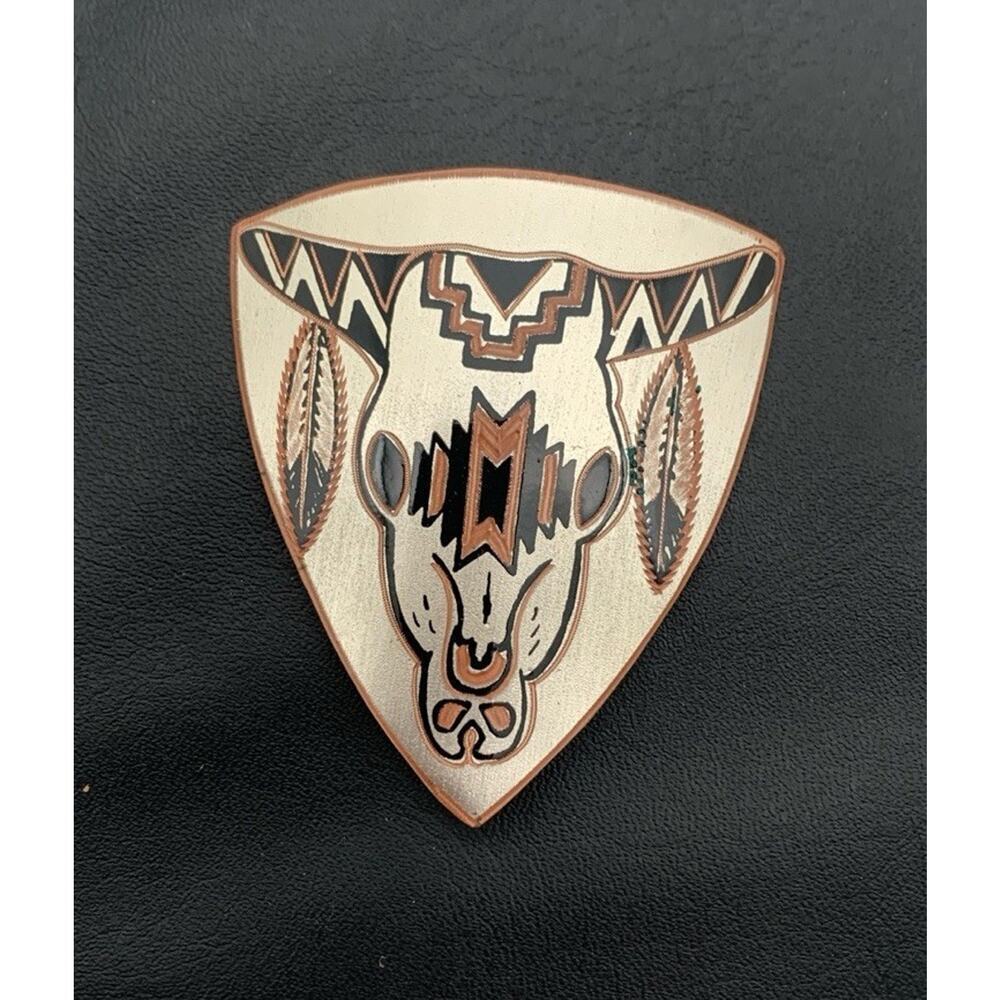 Western Southwestern Native American Copper Bull Feather Brooch Lightweight